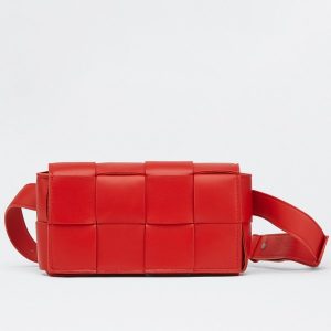 Bottega Veneta Cassette Belt Bag In Red Intrecciato Leather Replica