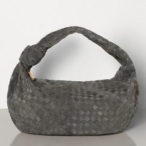 Bottega Veneta Large BV Jodie Bag in Grey Woven Suede Replica