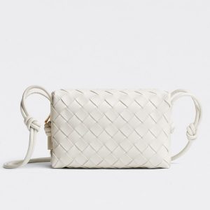 Bottega Veneta Loop Mini Bag In White Intrecciato Lambskin Replica