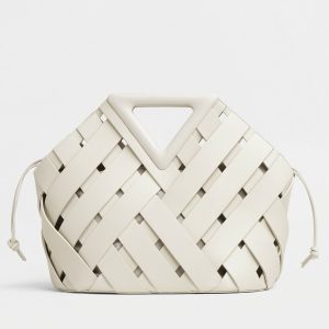 Bottega Veneta Medium Point Bag In White Intrecciato Leather Replica