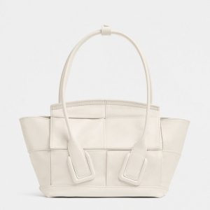 Bottega Veneta Mini Arco Bag In White Intrecciato Leather Replica