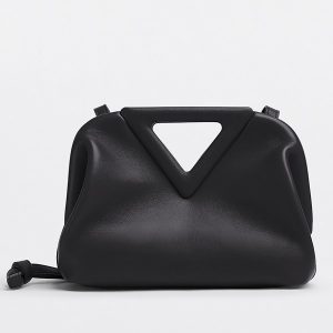 Bottega Veneta Small Point Top Handle Bag In Black Leather Replica