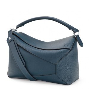 Loewe Large Puzzle Bag In Blue Grained Leather Replica