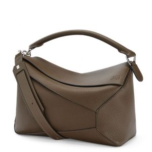 Loewe Large Puzzle Bag In Khaki Grained Leather Replica