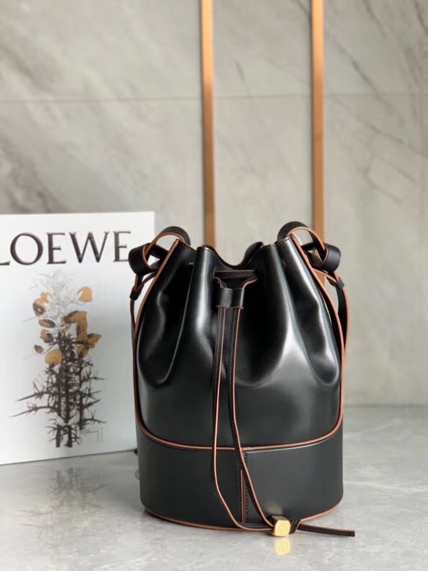 Loewe Medium Balloon Bucket Bag In Black Calfskin Replica