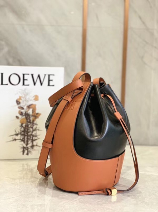 Loewe Medium Balloon Bucket Bag In Black Tan Calfskin Replica