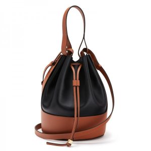 Loewe Medium Balloon Bucket Bag In Black Tan Calfskin Replica