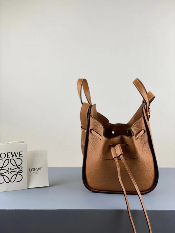 Loewe Mini Hammock Drawstring Bag In Brown Leather Replica