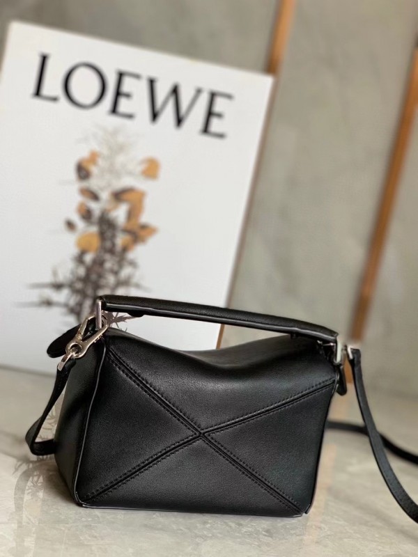 Loewe Mini Puzzle Bag In Black Calfskin Leather Replica