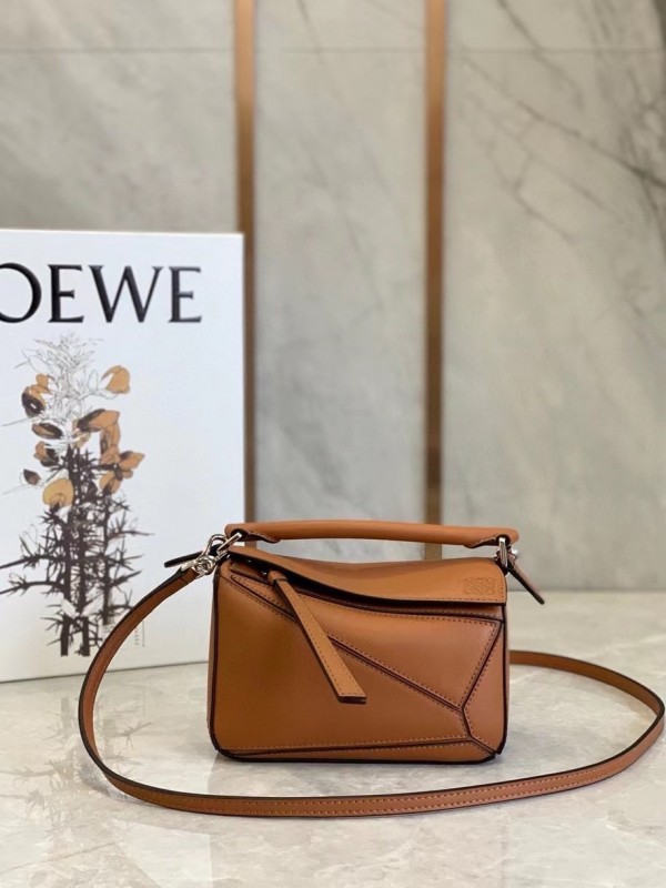 Loewe Mini Puzzle Bag In Brown Calfskin Leather Replica