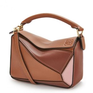 Loewe Mini Puzzle Bag In Brown Camel Pink Calfskin Replica