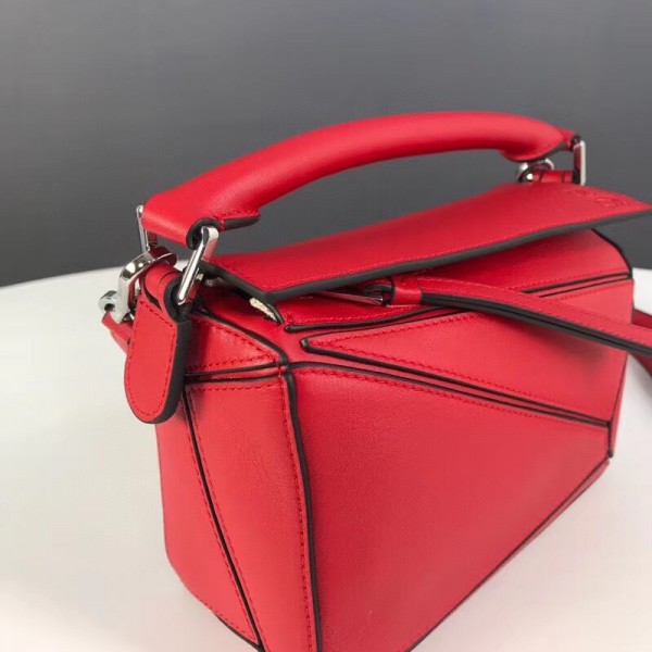 Loewe Mini Puzzle Bag In Red Calfskin Leather Replica