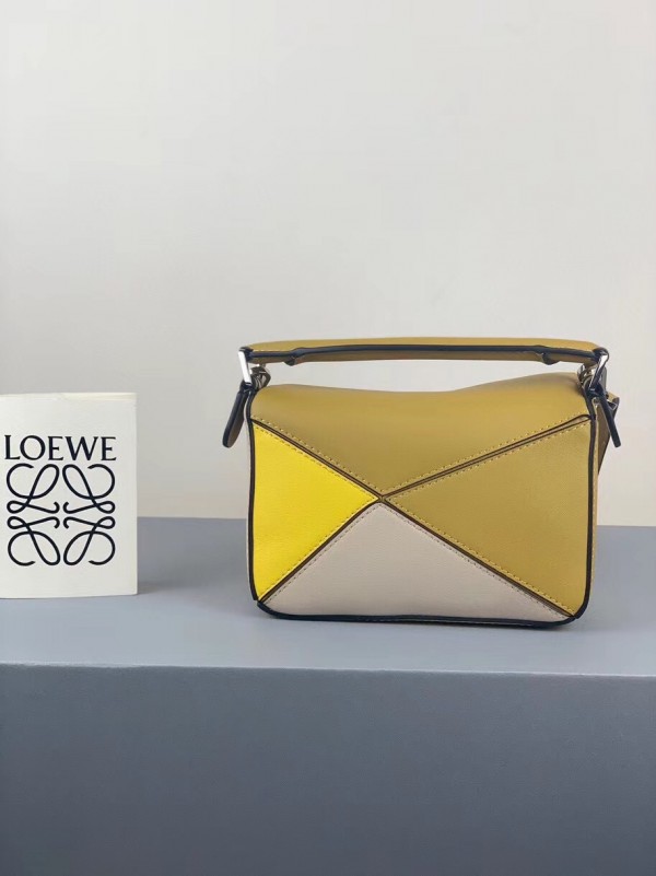 Loewe Mini Puzzle Bag In Ochre/White/Yellow Calfskin Replica