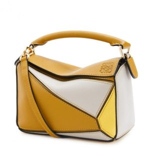 Loewe Mini Puzzle Bag In Ochre/White/Yellow Calfskin Replica