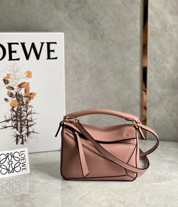 Loewe Puzzle Mini Bag In Dark Blush Grained Calfskin