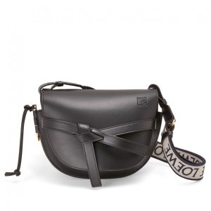 Loewe Small Gate Bag In Black Calfskin and Jacquard Replica