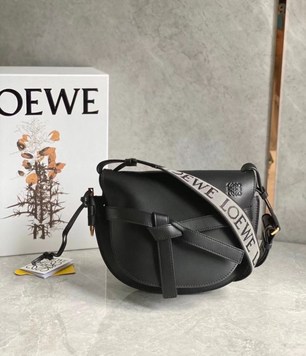 Loewe Small Gate Bag In Black Calfskin and Jacquard Replica