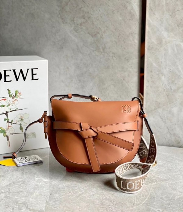 Loewe Small Gate Bag In Tan Calfskin and Jacquard Replica