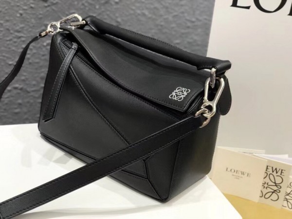Loewe Small Puzzle Bag In Black Calfskin Leather Replica