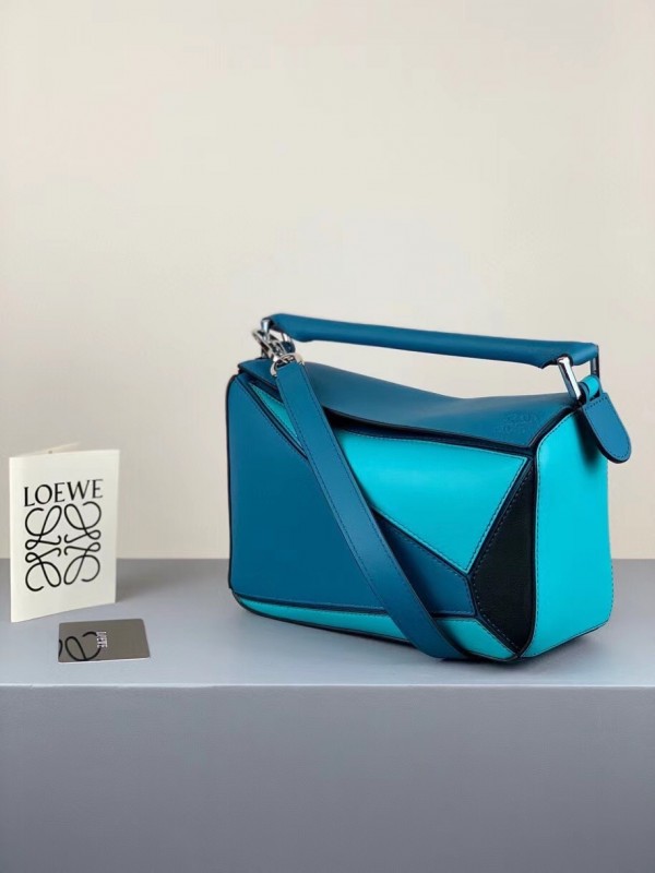 Loewe Small Puzzle Bag In Lagoon/Black/Blue Calfskin Replica