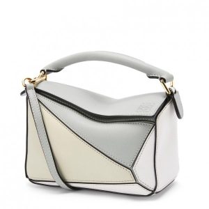 Loewe Puzzle Mini Bag In Grey/Cream/White Calfskin Replica